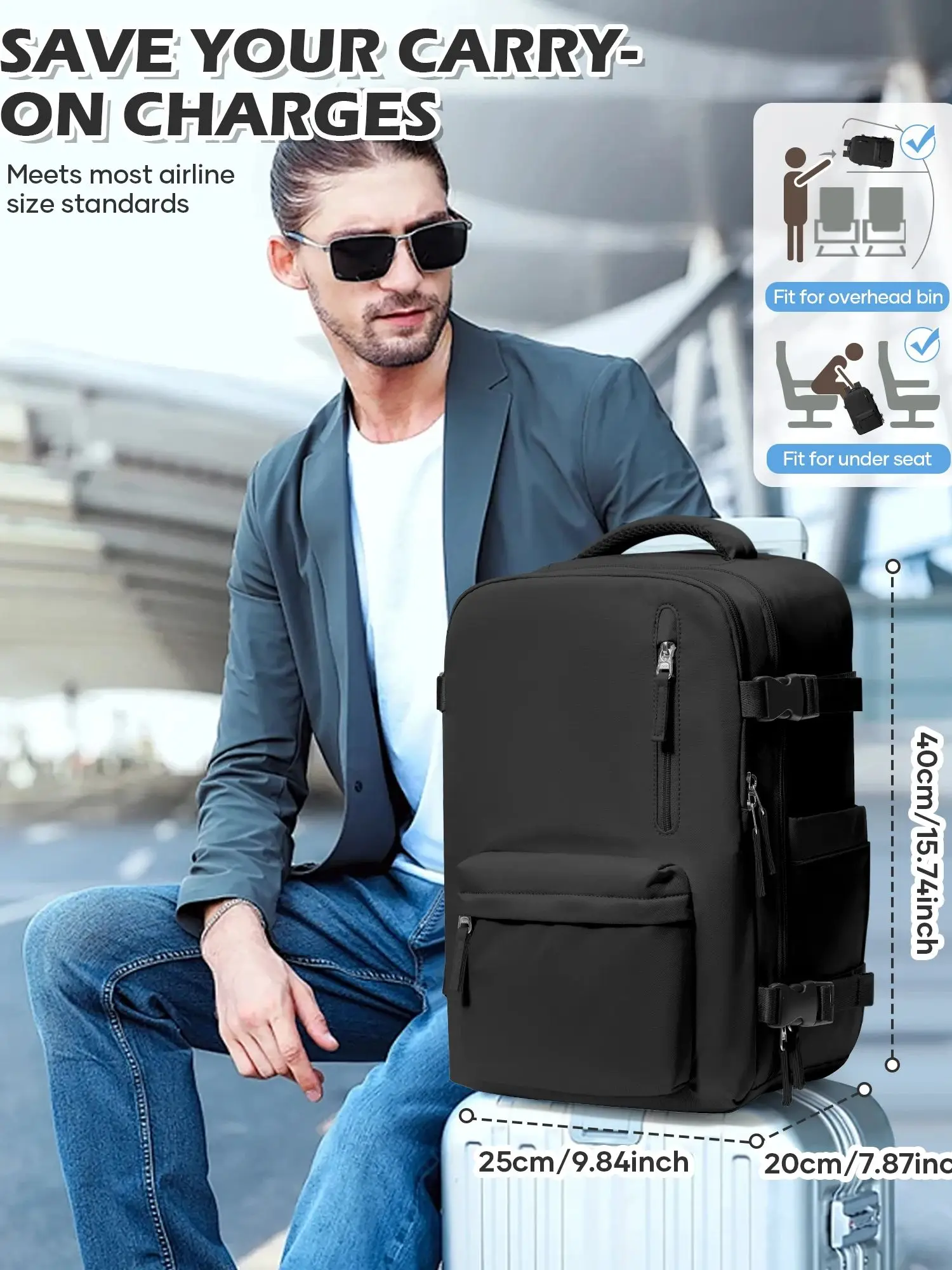 Ryanair 40x20x25 Bolsa de cabine Trave Bag, bolsa de armazenamento a vácuo, bagagem de mão de curta distância Weekender Bolsa noturna Bolsa de lona para homens