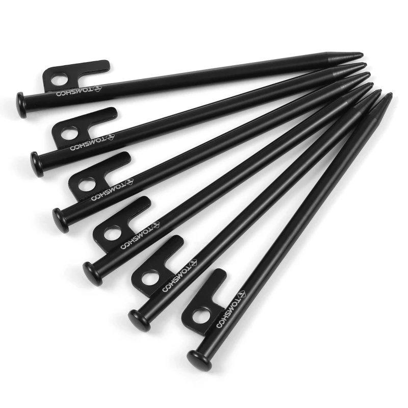 TOMSHOO 8 Inch /12 Inch Tent Pegs 6PCS Heavy Duty Steel Tent Stakes for Outdoor Camping Canopy Awning