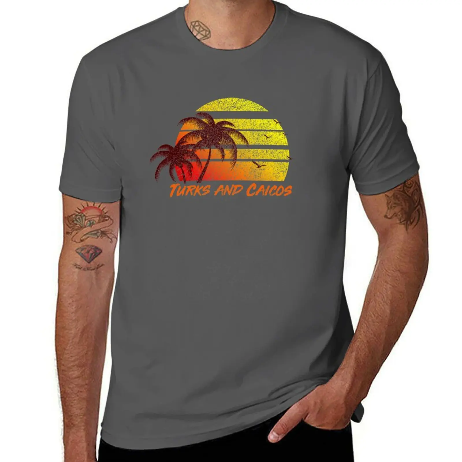 Vintage Turks and Caicos Beach Sunset T-Shirt Clothing customs boys whites Man t-shirt t shirts for men cotton