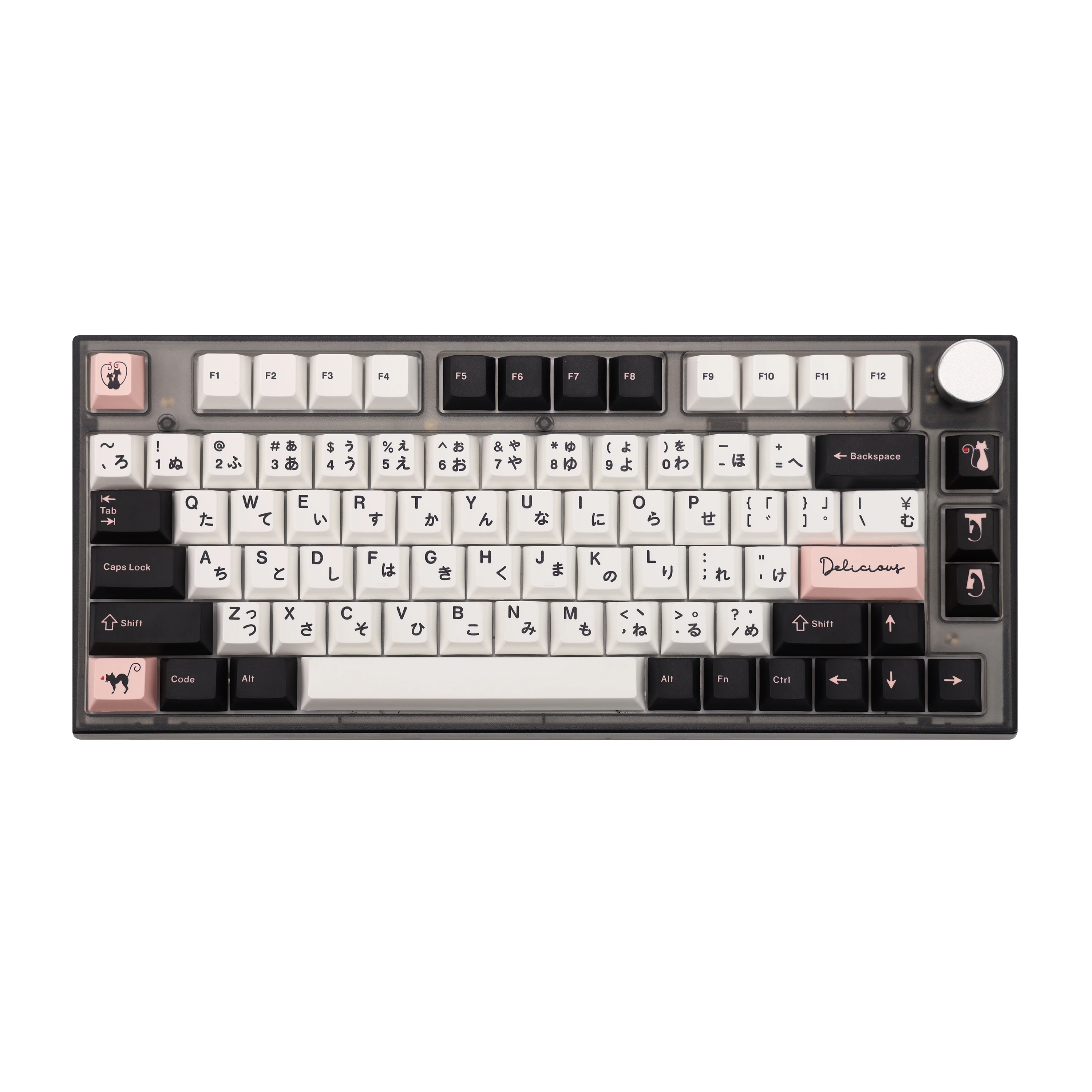 

JKDK Black White Pink Cat Custom MX Keycaps - CHERRY Profile PBT Sublimated, Fit 61/64/68/75/84/87 Mechanical Keyboards