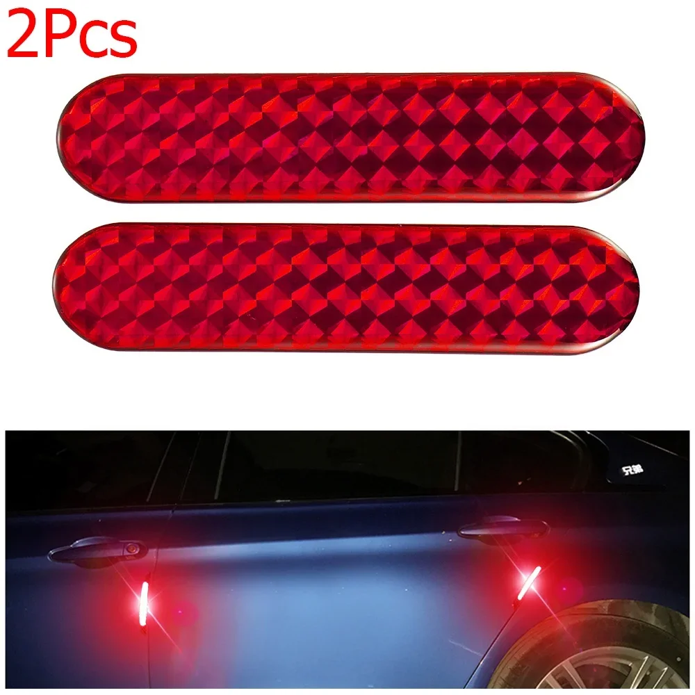 2Pcs Sign Red Night Lamp Alarm Car Reflective Strips Door Bumper front and rear Sticker Safety Mark Warning Tape Anti-collision