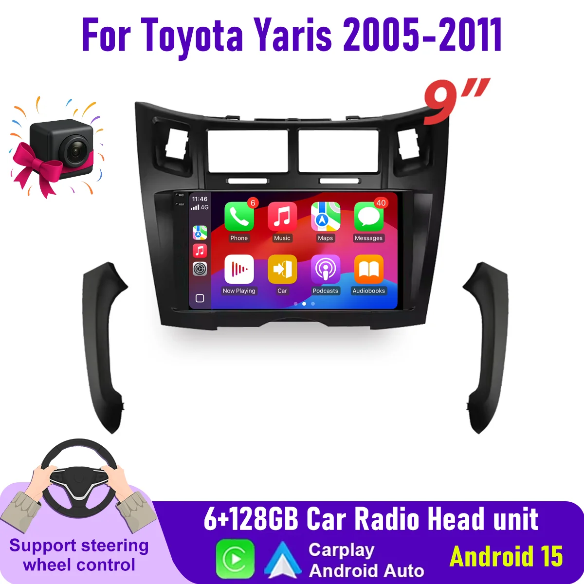 

9“ Wireless CarPlay Android auto 6-128GB (8CORE) For Toyota Yaris 2005-11 QLED Screen Android Head Unit Navigation GPS Car Radio