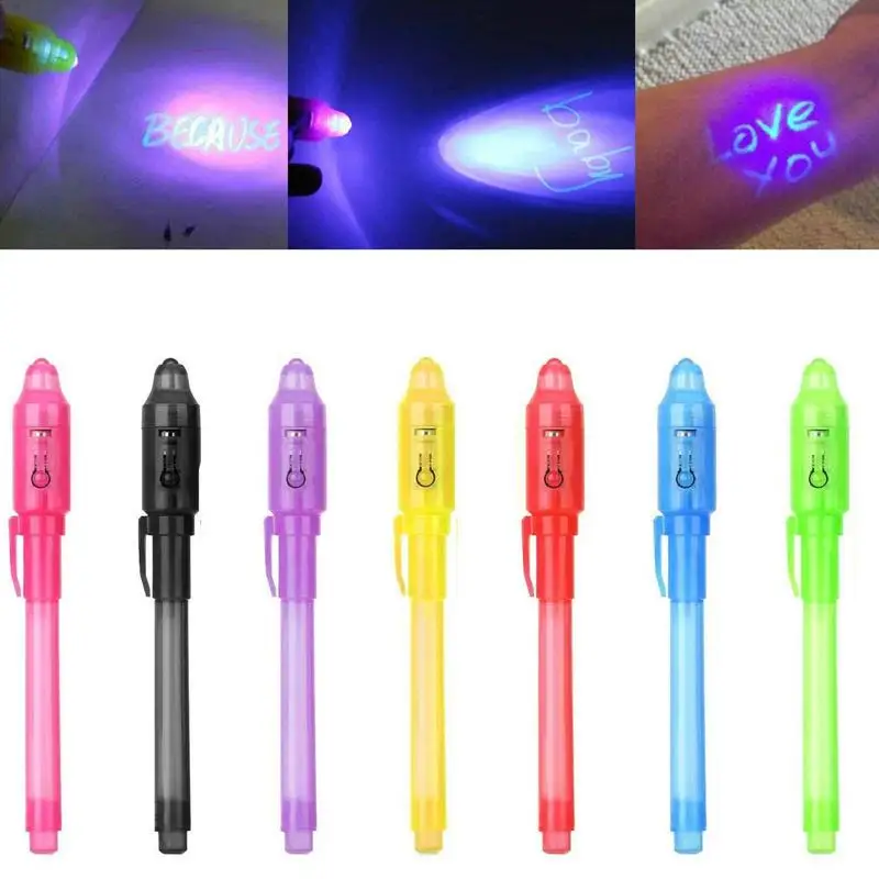 7Pcs Invisible Ink Pen Invisible Disappearing Ink Pen with UV Light Colorful Secret Pens Fun Activity Entertainment for Secret