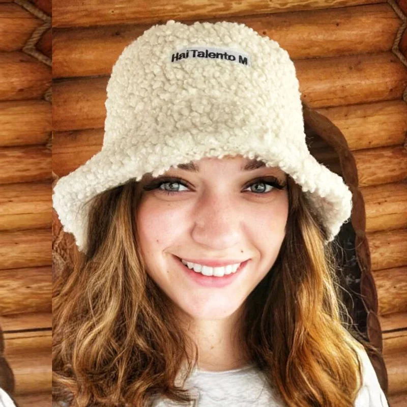 Women Girls Faux Fur Bucket Hat Plush Warm Fisherman Hat Outdoor Windproof Panama Bowl Hats Autumn Street Cold -proof Cap Hats