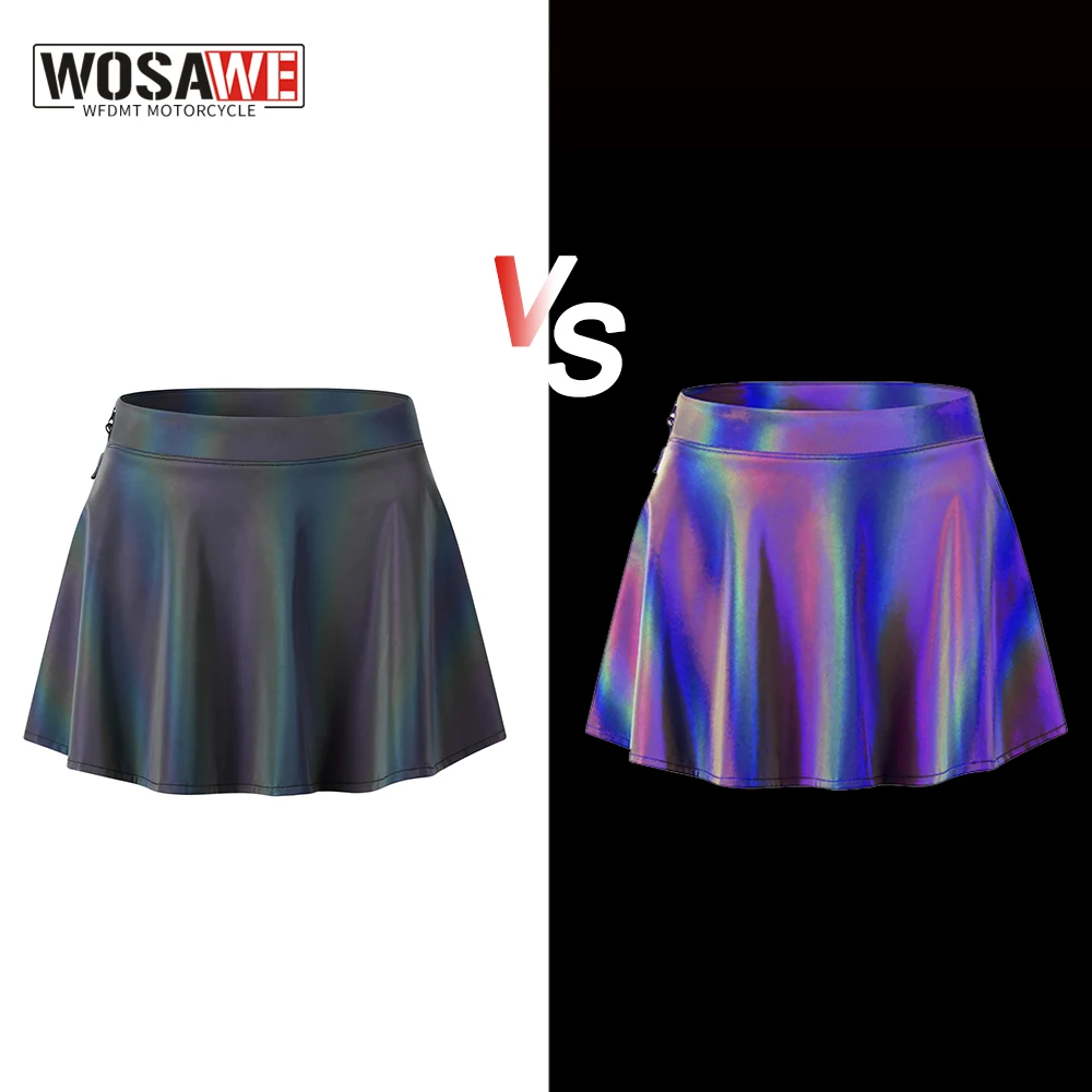 

WOSAWE Colorful Reflective Shirt Women Motorcycle Running Night Safety Pleated Skirt Rainbow Glow Dance Skirt Lady Sexy Clubwear