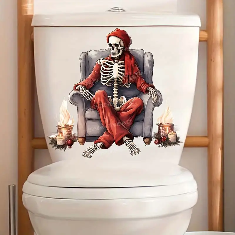 

Versatile Skull Decal For Halloween Toilet Lid Waterproof WC Door Sticker Artistic Decoration Living Room Removable Decal S126