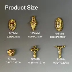 6 Grid Gold Virgin Mary Jesus Nail Art  Decoration Gem Set Gold Silver Cross Star Mini Starlight Alloy Accessories Parts Charms