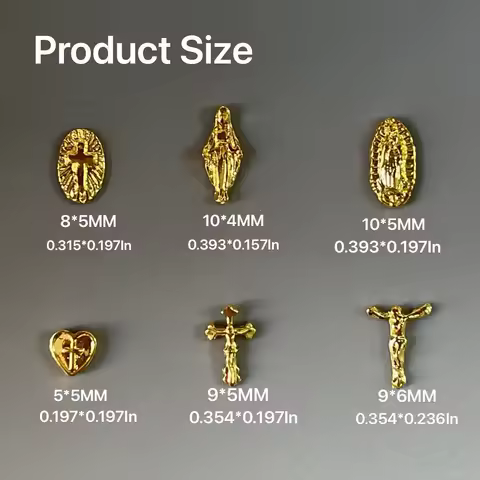 6 Grid Gold Virgin Mary Jesus Nail Art Decoration Gem Set Gold Silver Cross Star Mini Starlight Alloy Accessories Parts Charms