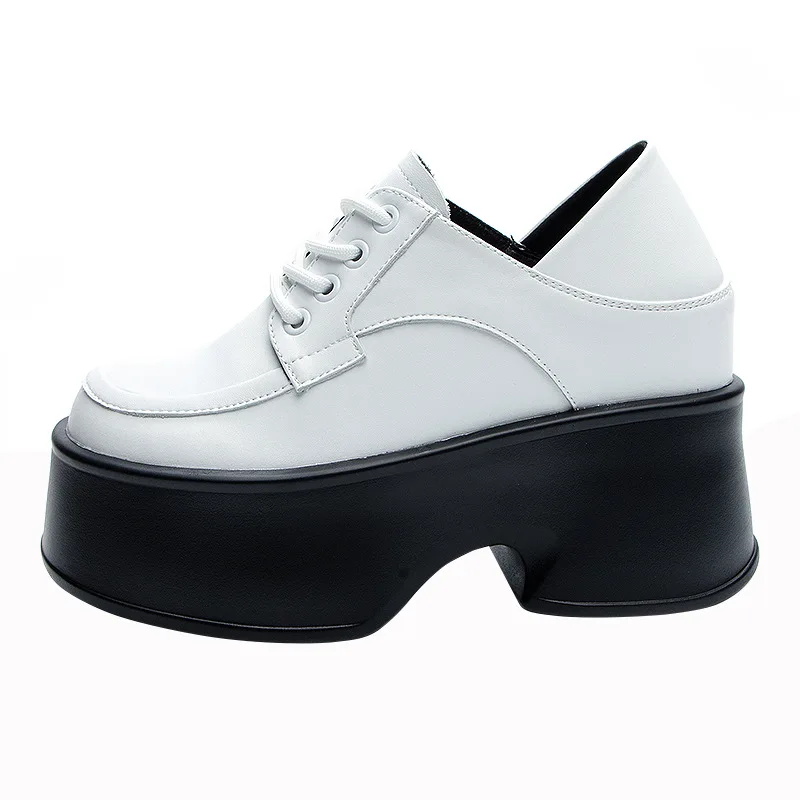 CICIYANG Girl Shoes British Style Loafers Genuine Leather 2024 New Spring Shoes Black White Lace-up Thick-soled High Heels Women