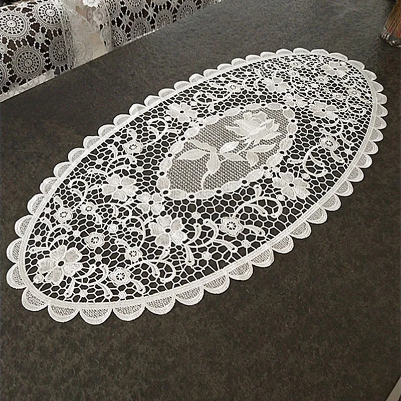 Table decoration and accessories white oval Embroidery bed Table Runner flag cloth cover Lace tea tablecloth kitchen Christmas