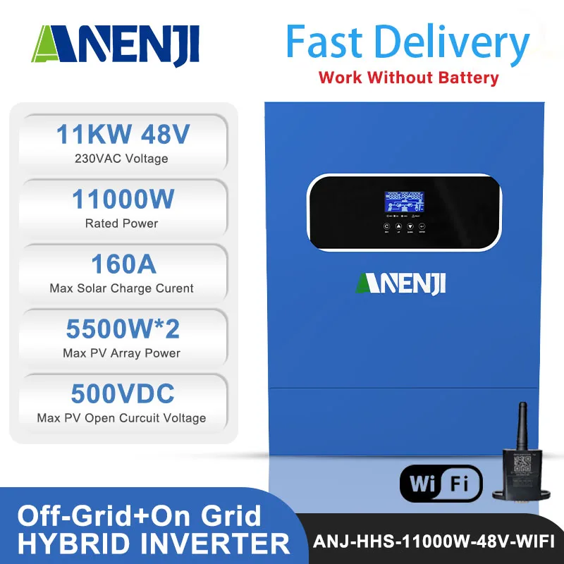 11KW Hybrid Solar Inverter On Off Grid Pure Sine Wave Inverter 48V 230V with MPPT 160A Solar Charge Controller For Solar Panel