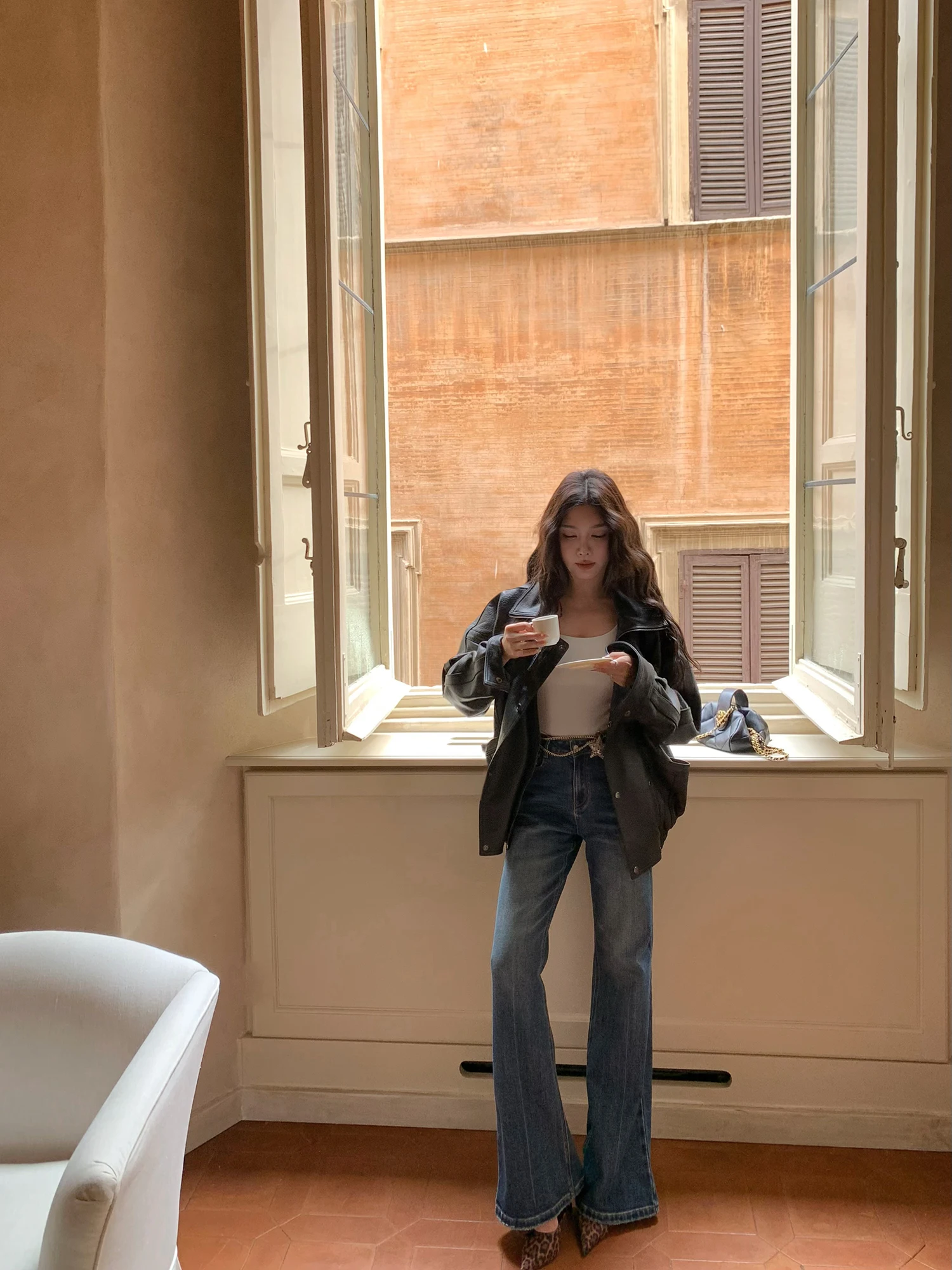 

Джинсы-клеш Iviar Slimming Classic ручной работы, удлиненные, женские, повседневные, из хлопка, прямого кроя