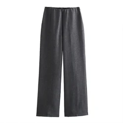 Willshela Women Fashion Grey Side Zipper Straight Pants Vintage High Waist Full Length Female Chic Lady Trousers