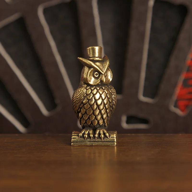 creative brass owl ornaments gentle hat owl bird desktop decoration home living room table decorations antique crafts y700