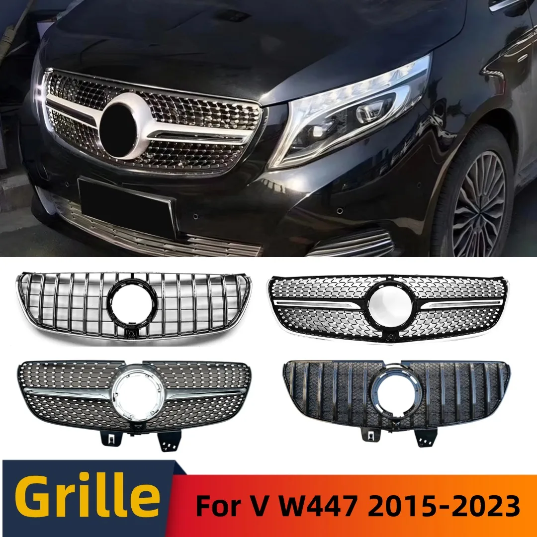 Front Grille Bumper Mask Grill Mesh Tuning Accessories For Mercedes Benz V Class W447 V220 V250 V300 2015-2023 GT Diamond Style