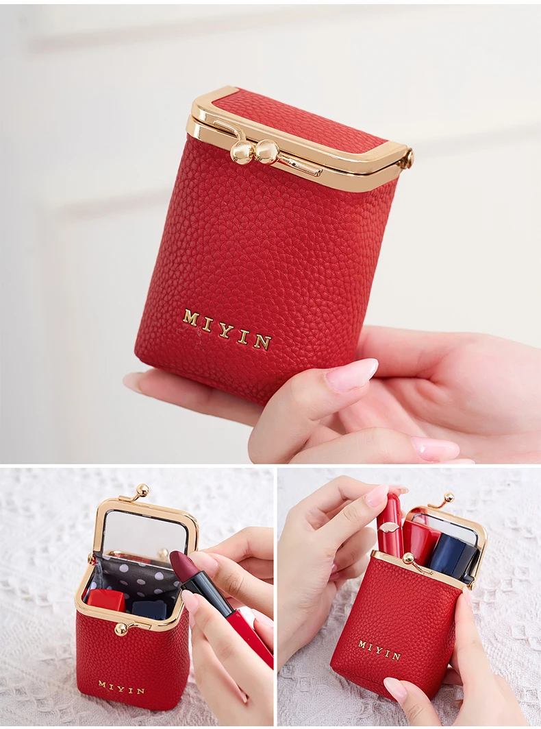 Luxuriöser Mini-Lippenstift-Organizer für Damen, auch geeignet als Schmuck-, Kopfhörer- und Münzbeutel mit eingebautem Spiegel. – Detail 10