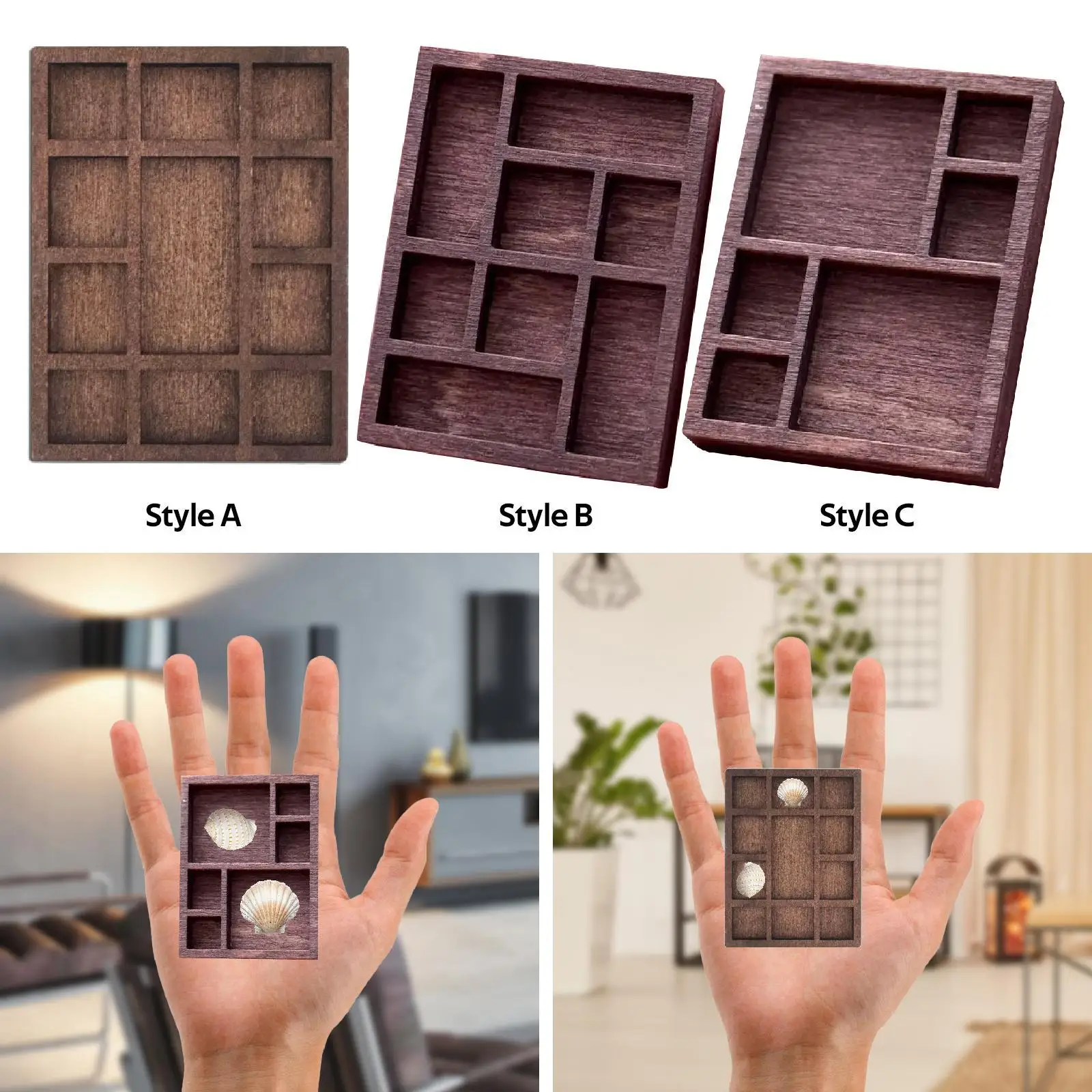Miniature Trinket Shelf Mini Organization Multi Compartments Home Decoration Storage Wooden Thick Portable Jewelry Holder