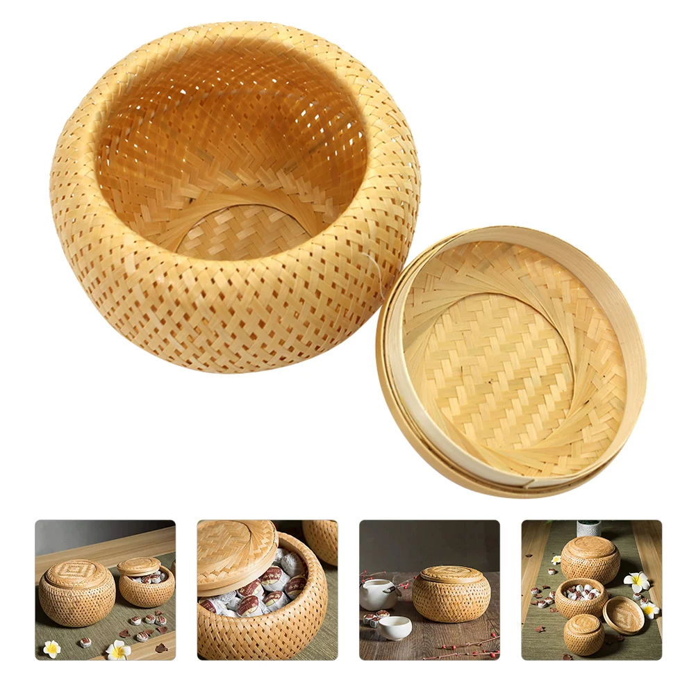 

Wicker Basket Bamboo Flower Tea Food Containers with Lids Gift Loose Storage Organizer Small