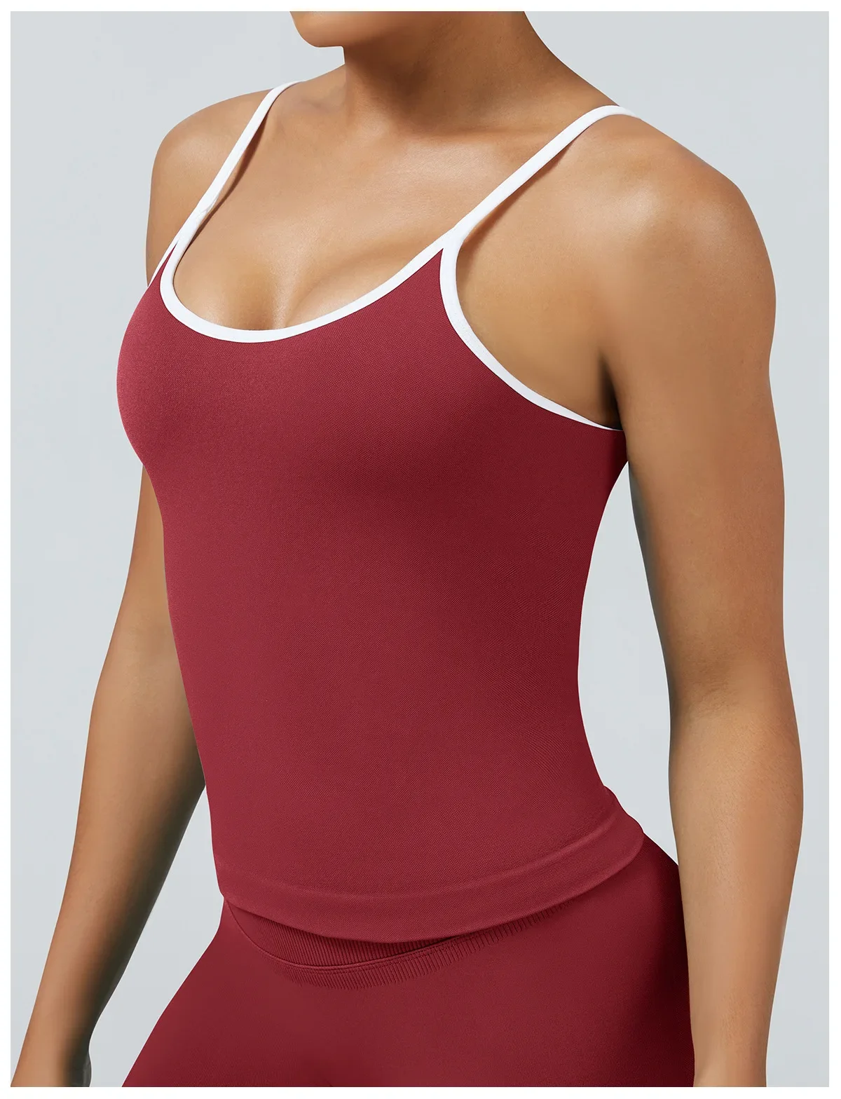 Damen Color-Blocking Gym-Sport-Tops Sommer Yoga Fitness Sexy Rückenfreie Strick-Camisoles mit Brustpolster und Trägern – Detail 7