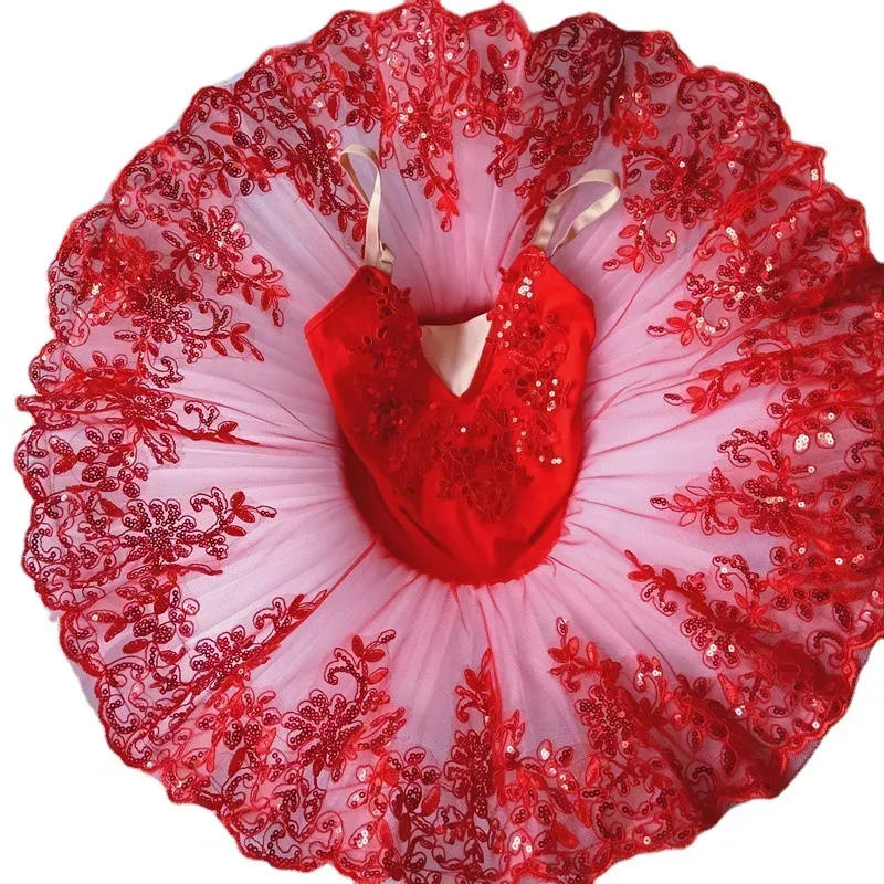 Girls's Dance Performance Clothing Belly Costume Leotards for Girls Red Ballet Tutu Skirt Costumes