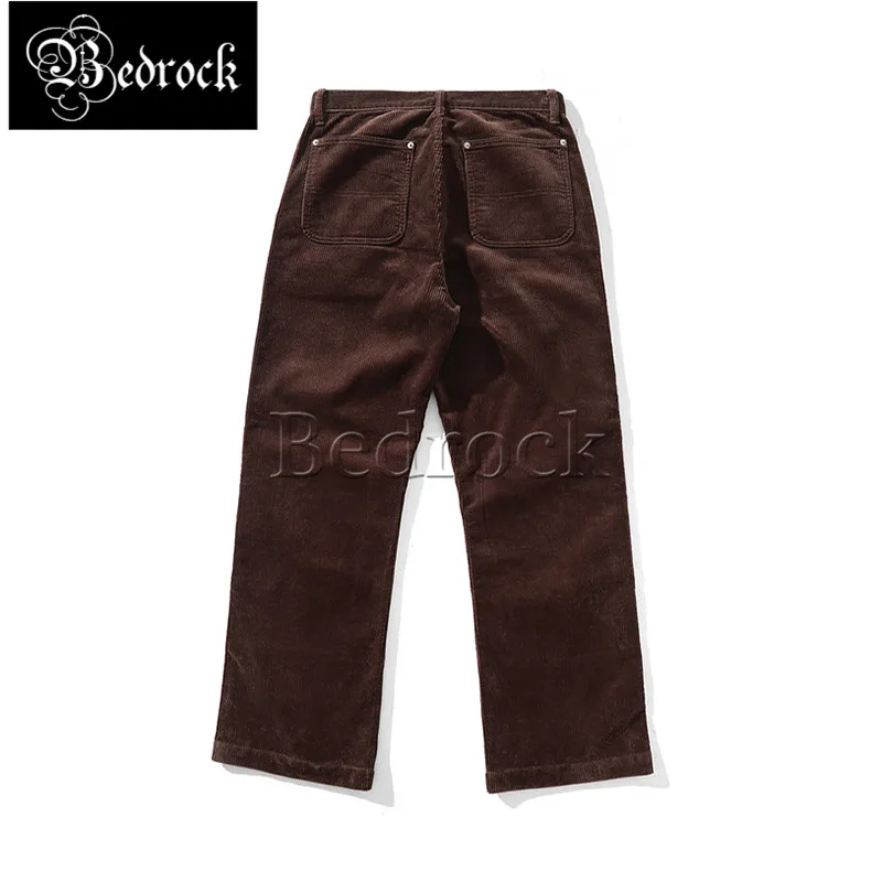 MBBCAR Brown 350G corduroy cargo pants men double knee lumberjack pants All cotton Vintage high waist wide leg Straight pants