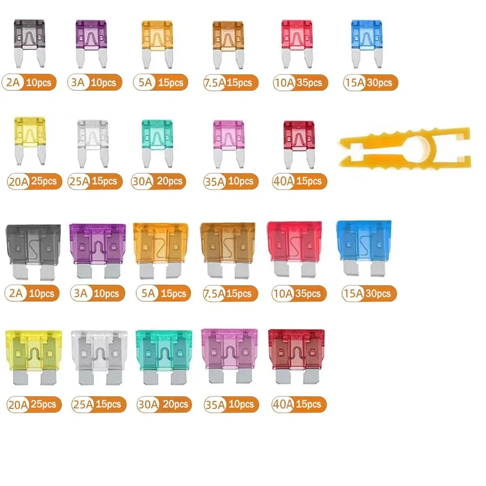400PCS Fuse Assortment Kit, Standard & Mini Blade Fuses with Puller Tool 2A - 40A, Replacement Accessories for RV SUV Truck