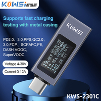 Voltage Ammeter Power Meter KWS-2301C Digital Display DC Voltage Current Meter 4-30V 0-12A Type-C Mobile Phone Charging Detector