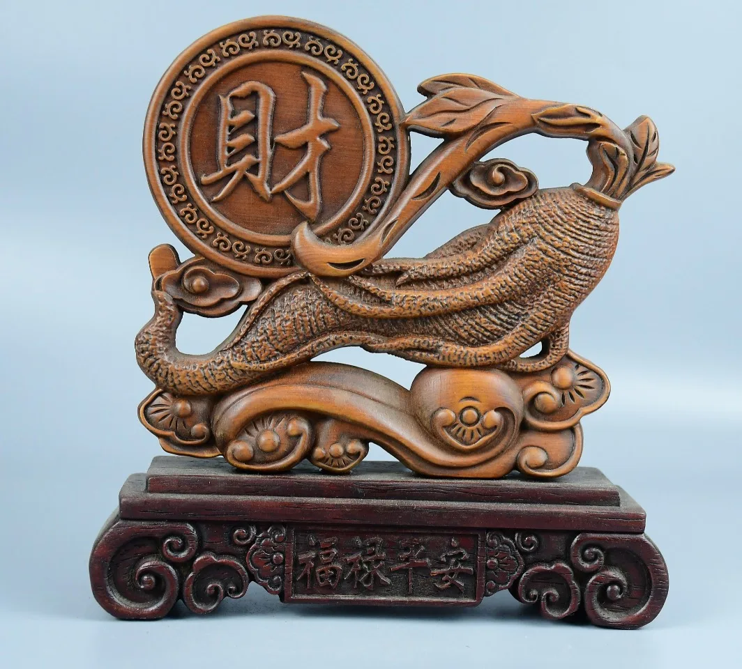 Old Boxwood Ginseng Ruyi Screen Wealth Tree Root Screen Amass wealth Ornaments Town house Exorcism