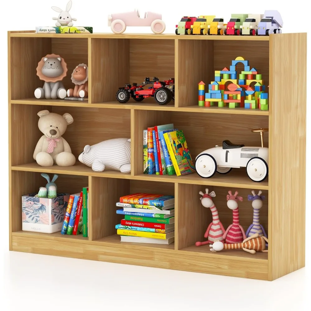 

US Shipping 3 Tier Kids Bookshelf Wooden Toy Storage Organizer 8 Bin Classroom Daycare Montessori Bookcase for Preschool