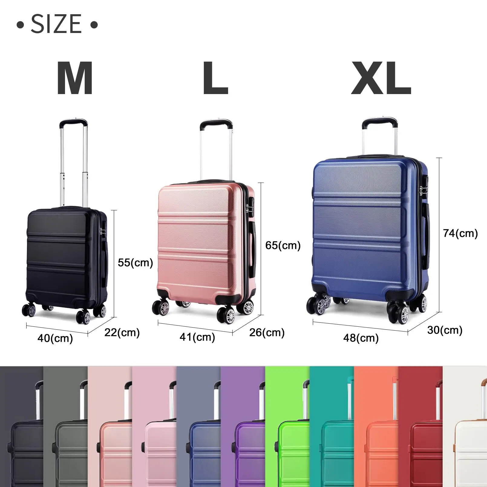 KONO TSA Lock, suitcase (M/L/XL) TONO Hard Case, Lightweight ABS Trolleys with Twin wheels