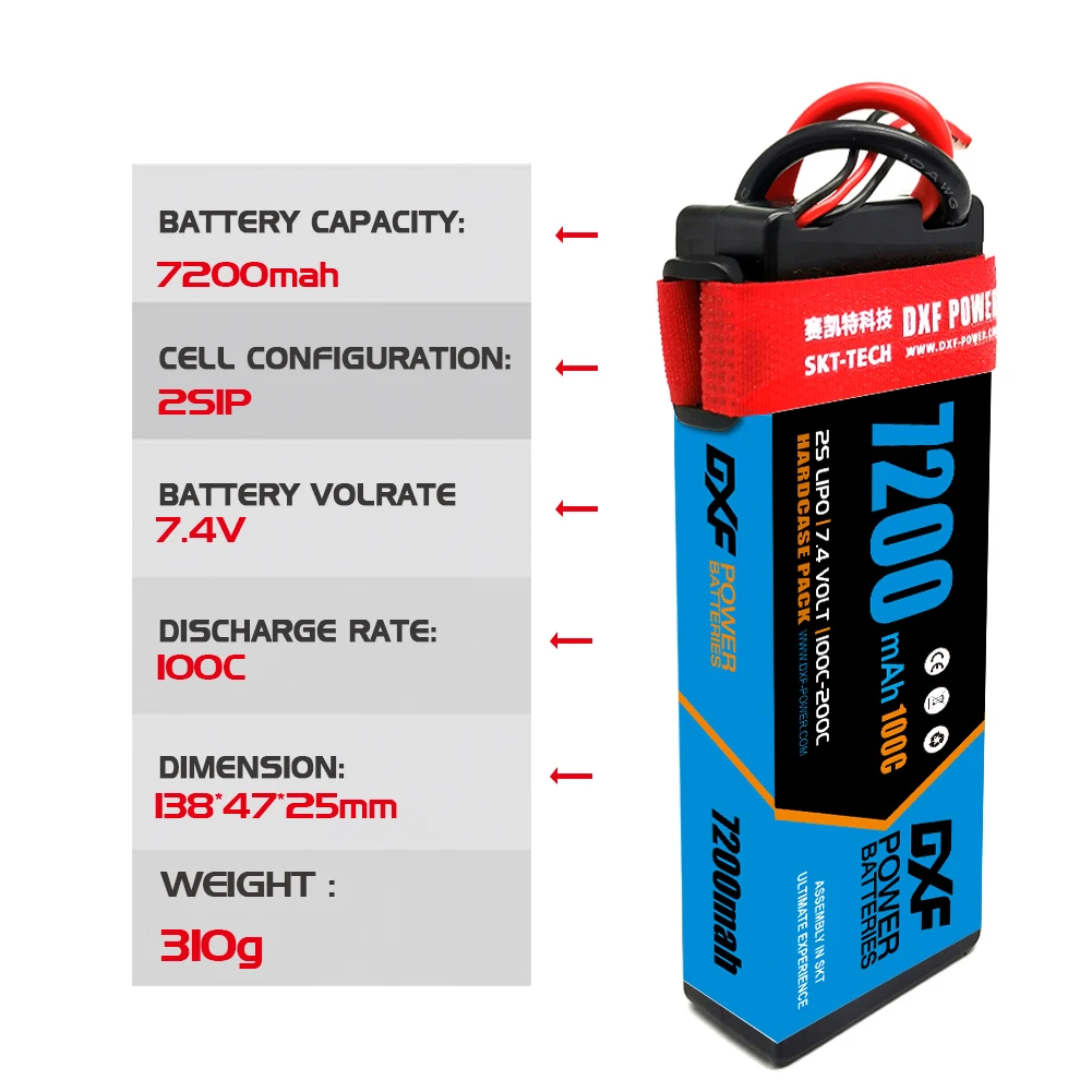 DXF Battery 2S 3S 4S Lipo 7.4V 5200mAh 6500mAh 7000mAh 7200mAh 8000mAh 8400mAh 50C 60C 120C 100C 140C   for RC 1/10  Car