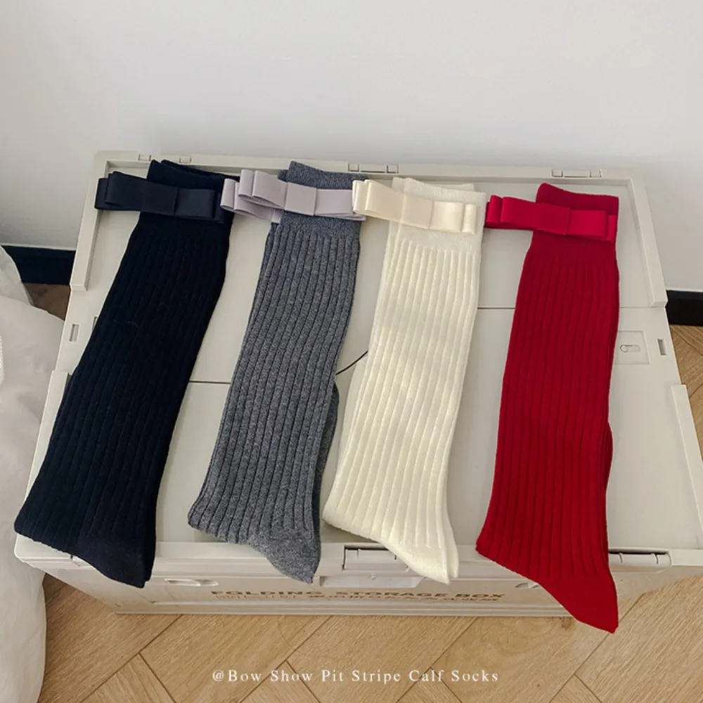 New Breathable Winter Compression Stocking Casual Sweat-absorbing Red Socks Cashmere Bowknot Bow Middle Tube Socks Gift