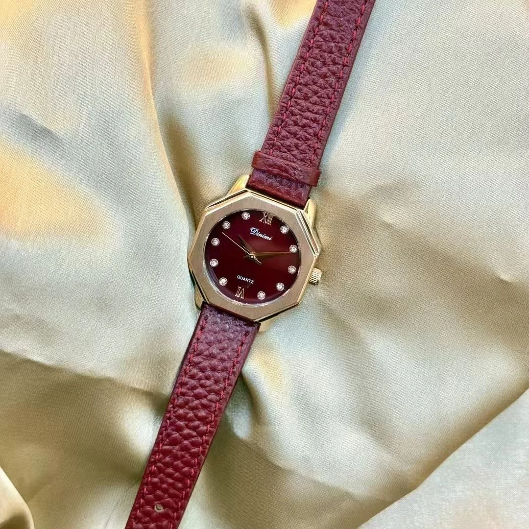 Women Quartz Watch Luxury Diamond Reloj Vintage Red Leather Strap Clock Ladies New Stainless Steel Orologio Rose Gold Wristwatch