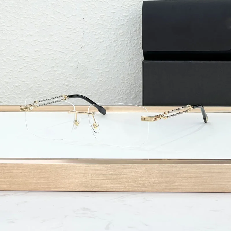 

50035 Rectangle Rimless Eyeglasses Frame Men Women Street Design Light Luxury Glasses with Case Handmade High Quality Fashion