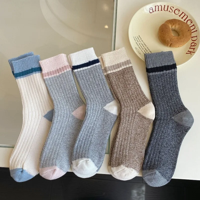 Autumn and Winter New Striped Thick Needle Women's Socks Korean Romantic Couple Thick Line Double Needle Long Cotton Socks