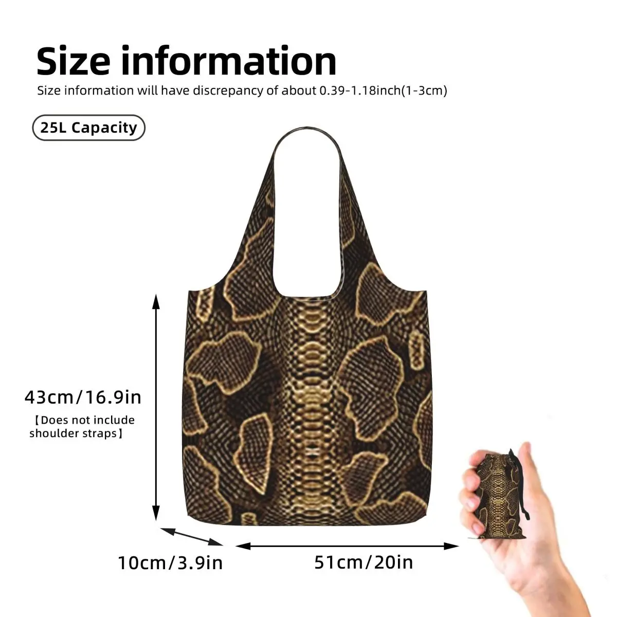 Snake Pattern Shopping Tote Bag Canvas Large Capacity Shoulder Bags Shopper Grocery Handbag for Women