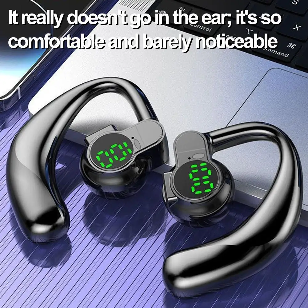Wireless Earbud Bluetooth 5.4 Ear Hook Earphones with Microphone Handsfree HD Call Noise Cancelling Headset for Driving