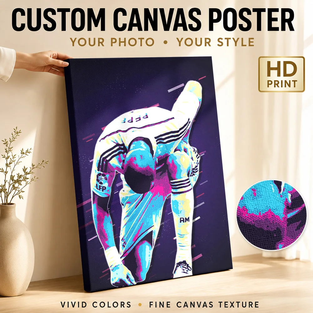 Soccer Championship Collage Canvas Print Poster Vintage Style Canvas Wall Art With Customized Photo For Man Cave Ideal Fan Gift