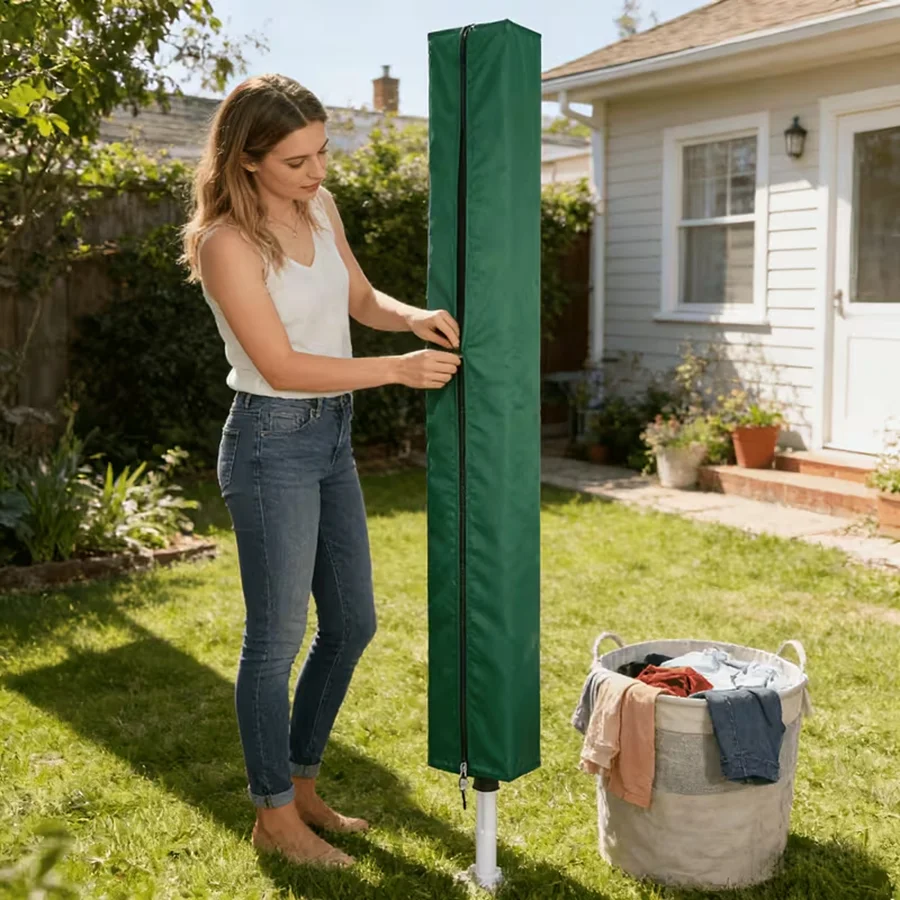 210D Oxford Rotary Clothesline Cover Waterproof Zipper Drawstring Hem All Weather Outdoor Garden Drying Rack Protective Cover