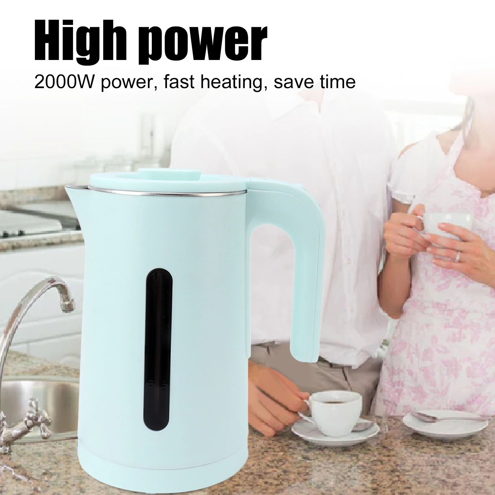 ステンレス製電気ケトル 2L 2000W 急速沸騰 二重壁 冷却タッチ外装 BPAフリー 自動電源オフ 安全蓋 キッチン用