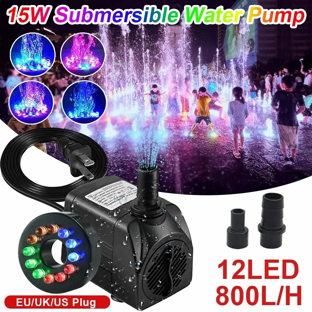 

E2 Submersible Water Pump With 12 Led 15w Underwater Lights Noise Reduction Fountain Swimming Pool Pond Tank Electric Water Pump