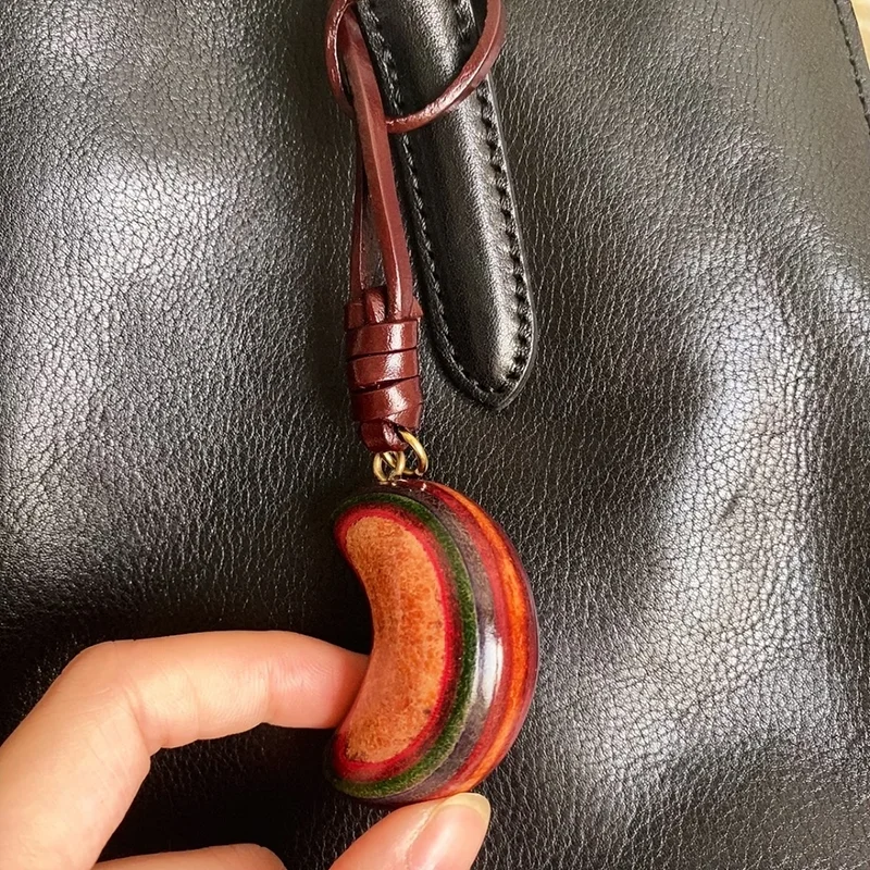 Red Moon Aped Top Layer Cowhide Leather Bag Charm Car Hanging Ornament For Best Frie And Couples Gifts