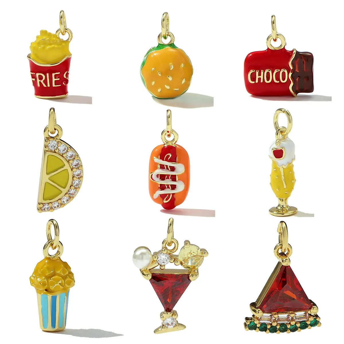 3Pcs/Lot Copper French Fries Popcorn Charms Micro Zodiac Pendants For DIY Making Necklace Earrings Fashion Jewelry