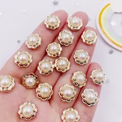 30 pz Colore Dorato Fiore Acrilico Rotondo Perla Flatback Strass Bottoni Appliques Scrapbook FAI DA TE Ornamento Mestiere Accessorie V021