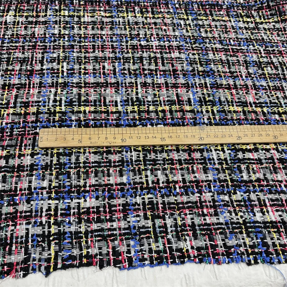 

1yard Coarse flower fragrant wind tissu Light luxury Colorful woven grid glitter fabric Designer jacket fabric for clothing