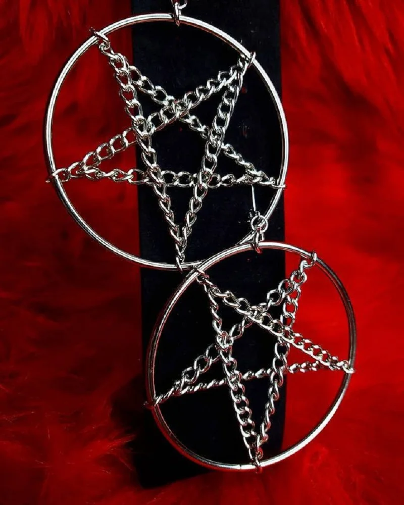 

Chain Pentagram earrings, Gothic jewelry, Vintage, Circle, punk, hippie, Y2k, handcrafted, rock, ear hooks For Women Man，Gift
