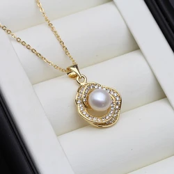 Flat Pearl Pendant On The Neck Woman,Real Natural Freshwater Pearl Jewelry Pendant Wife Mother Birthday Gifts White Pink Purple
