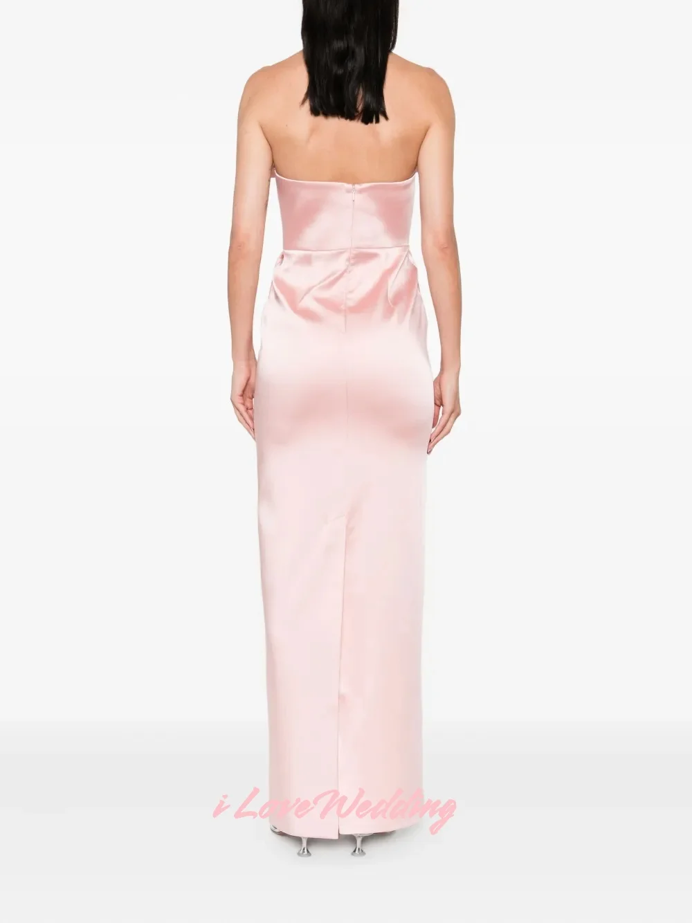 Vestido de noche rosa sin tirantes 2025, sin mangas, con lazo, sirena, sin espalda, largo hasta el suelo, vestido de fiesta plisado, vestido de fiesta de boda personalizado