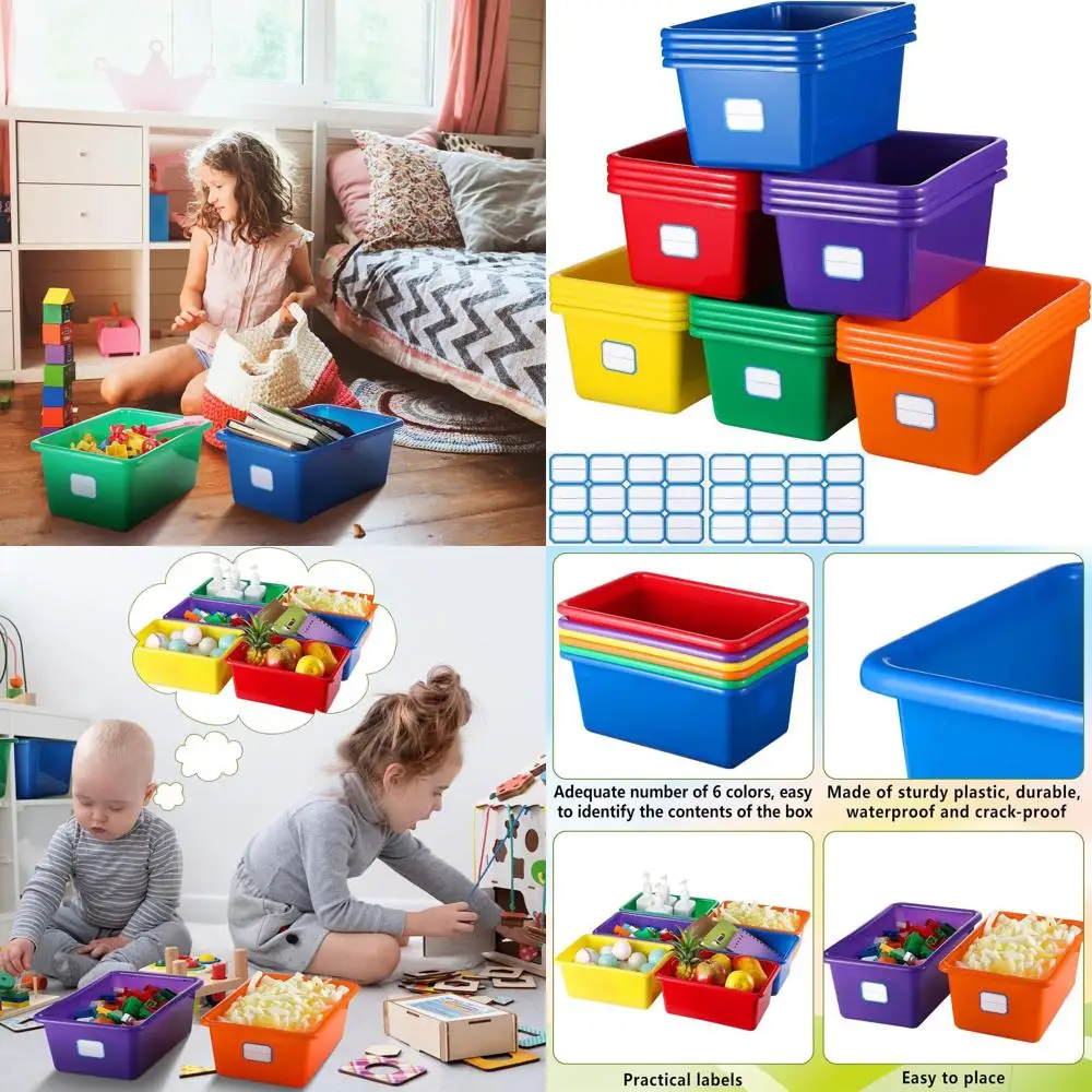 

24-Piece Plastic Storage Bins for Classroom Cubby, Stackable Containers with Labels, 11.5x7.5x5, Multicolored