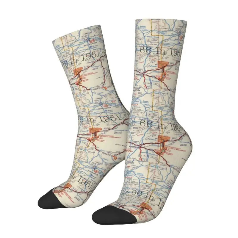 Route 66 Road Map New Mexico Dress Socks for Men Women Warm Fashion Novelty U.S Highways Crew Socks